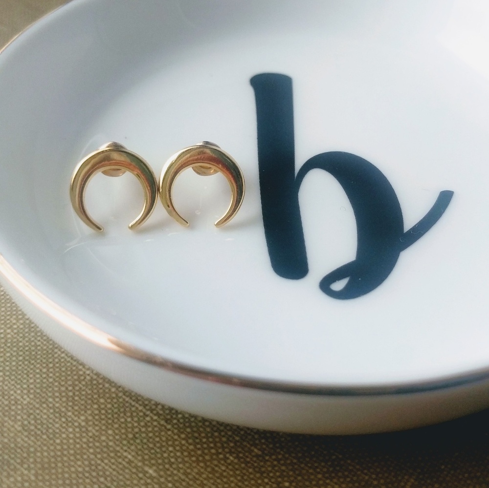 Gold Crescent Horn Stud Earrings